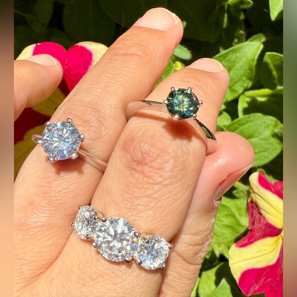 BUNDLE of 3 Sterling Silver Moissanite rings EACH is GRA Certified w/paperwork